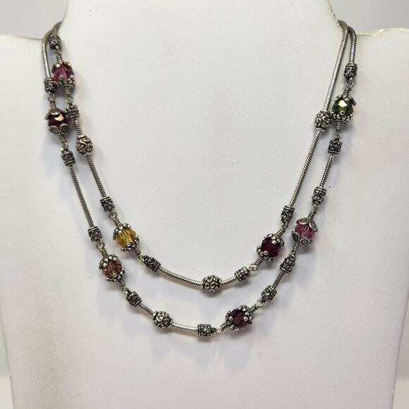 Brighton Jewelry - Brighton Glass Mountain Double Chain Layered Necklace Multi Color Crystal Boho